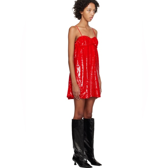 GANNI Sequinned Sleeveless Mini Dress in Red NWOT Last Chance Size 36 - Picture 3 of 15